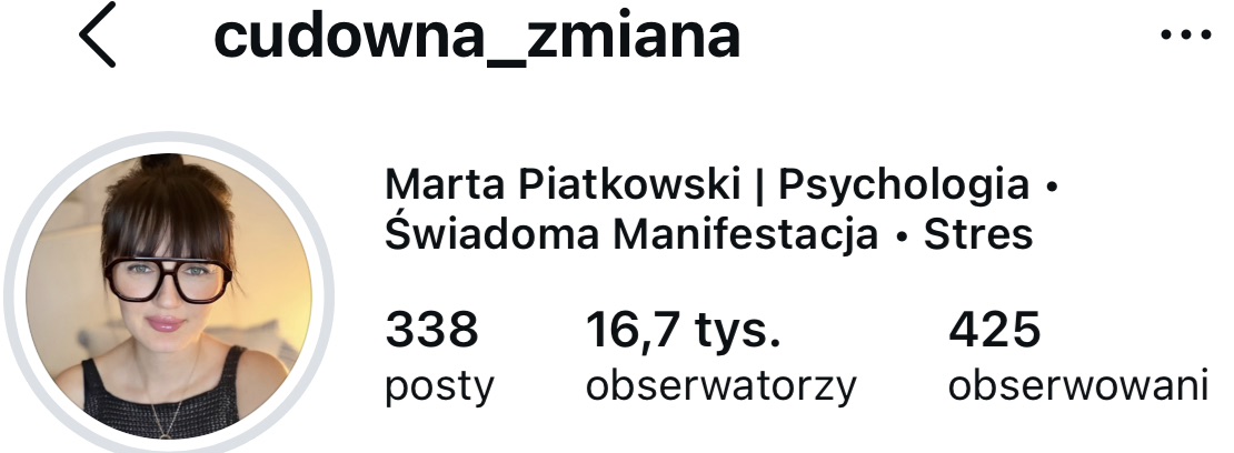 To samo konto dziś jako @cudowna_zmiana - 16,7 tys. obserwujących